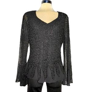 JMD New York Luxury Black Long Sleeve Bell Design Beaded Size XL